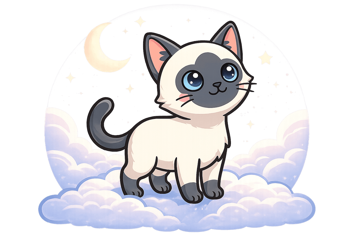 Oliver, a small Siamese kitten on a cloud
